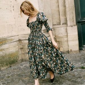 Doen Floral Maxi Dress in Green and Cream